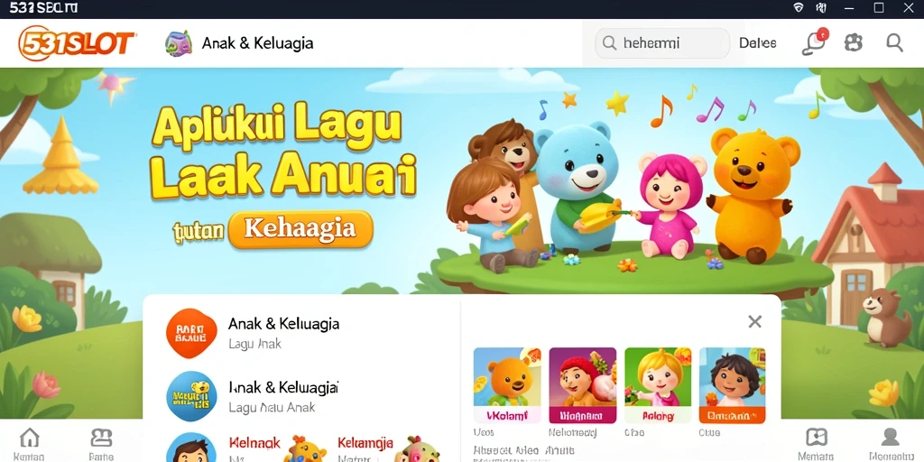Antarmuka aplikasi 531SLOT menampilkan berbagai lagu anak yang menghibur.